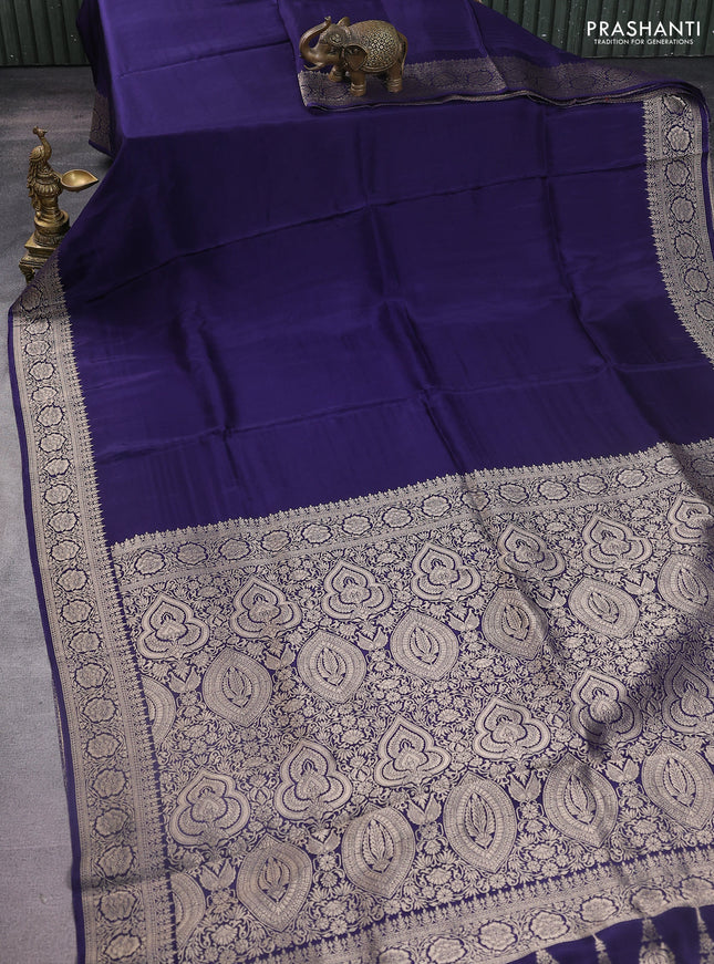 Dola silk saree navy blue with plain body and zari woven border