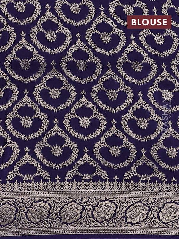 Dola silk saree navy blue with plain body and zari woven border