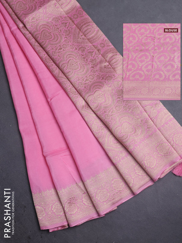 Dola silk saree light pink with plain body and zari woven border