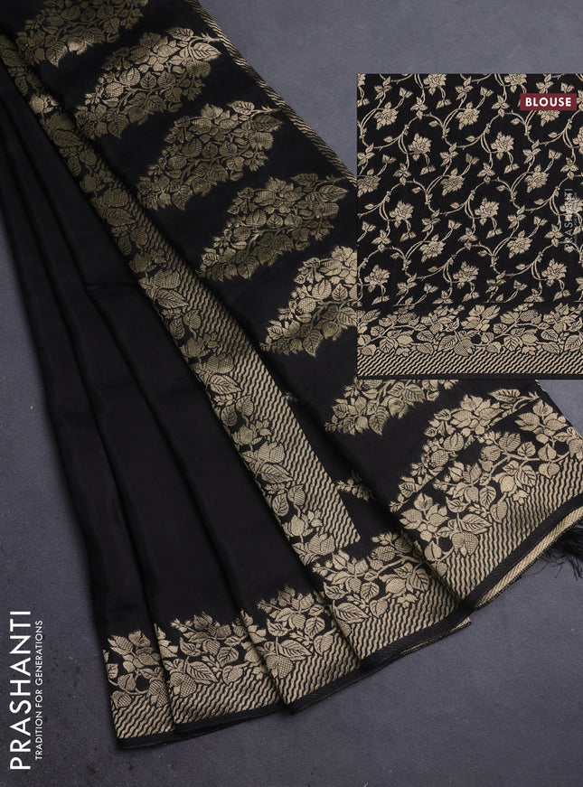 Dola silk saree black with plain body and zari woven border