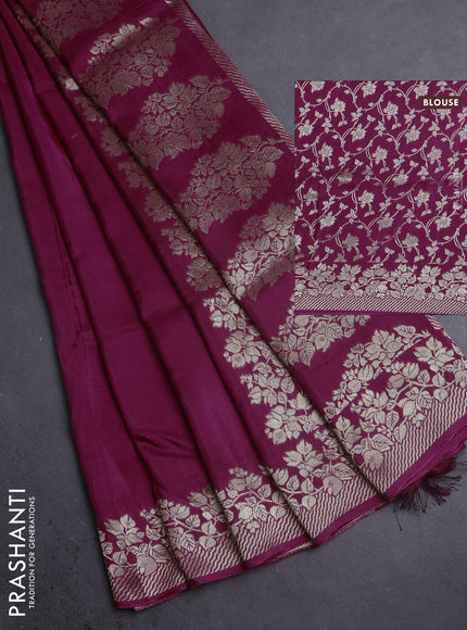 Dola silk saree dark magenta pink with plain body and zari woven border