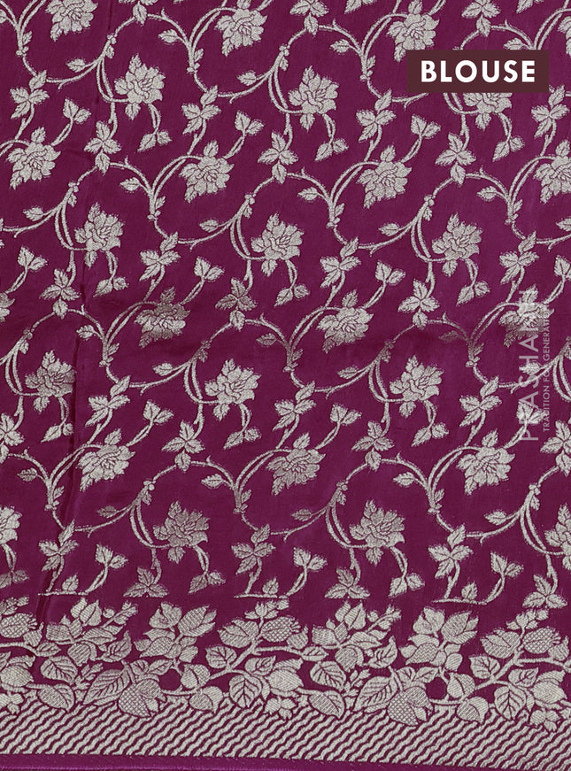 Dola silk saree dark magenta pink with plain body and zari woven border