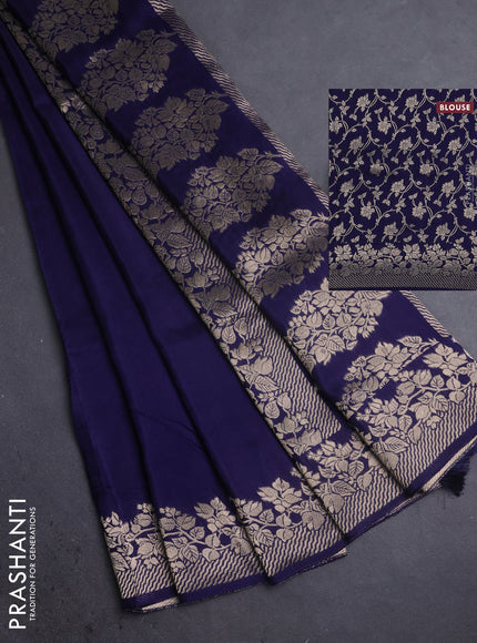 Dola silk saree navy blue with plain body and zari woven border