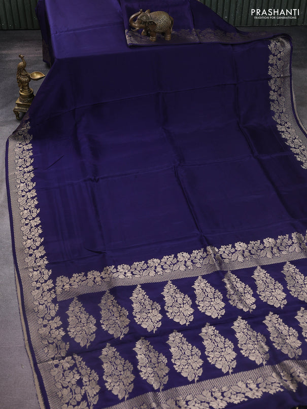 Dola silk saree navy blue with plain body and zari woven border