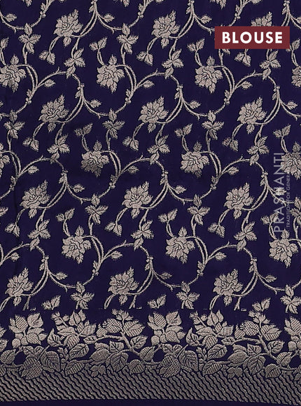 Dola silk saree navy blue with plain body and zari woven border