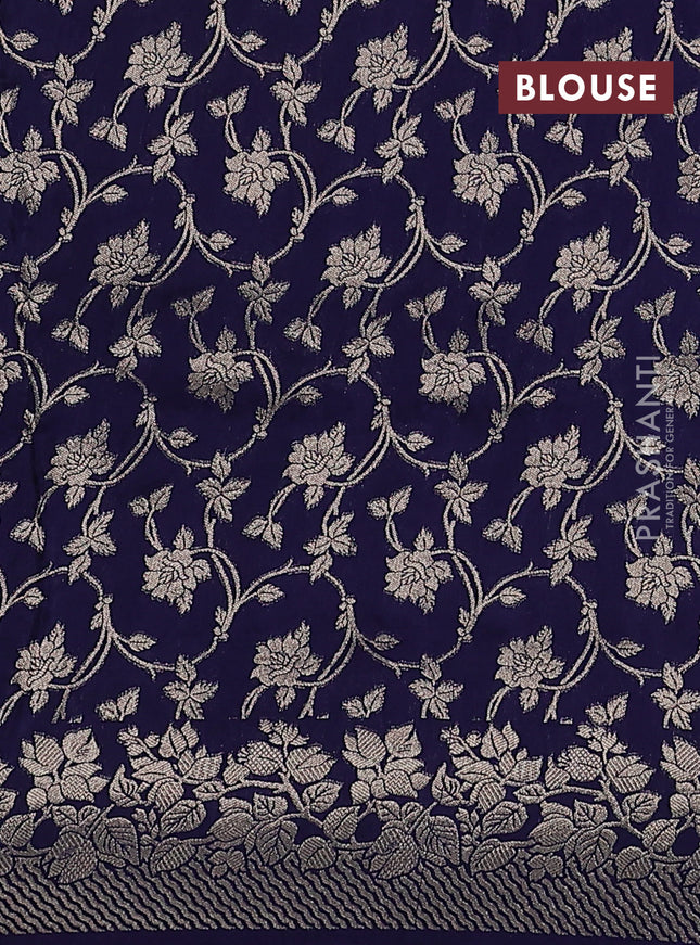 Dola silk saree navy blue with plain body and zari woven border