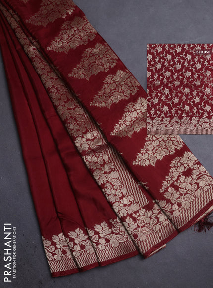 Dola silk saree deep maroon with plain body and zari woven border