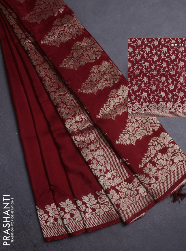 Dola silk saree deep maroon with plain body and zari woven border