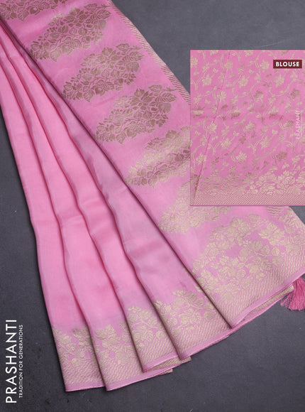 Dola silk saree light pink with plain body and zari woven border