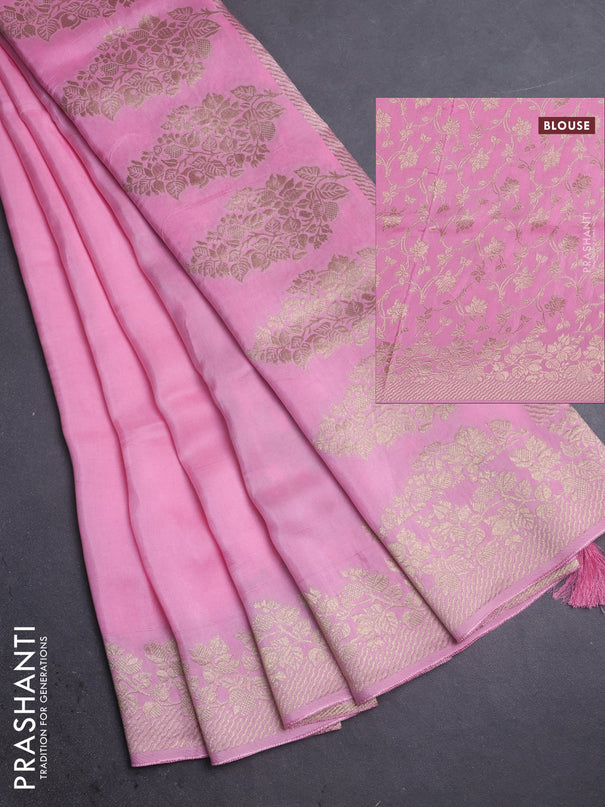 Dola silk saree light pink with plain body and zari woven border