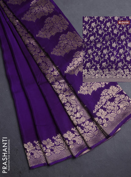 Dola silk saree violet with plain body and zari woven border