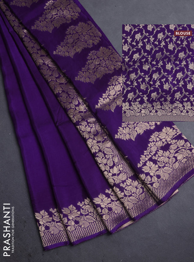 Dola silk saree violet with plain body and zari woven border