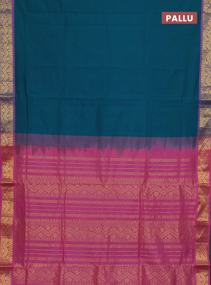 10 Yards poly cotton saree teal green and mauve pink with plain body and zari woven border