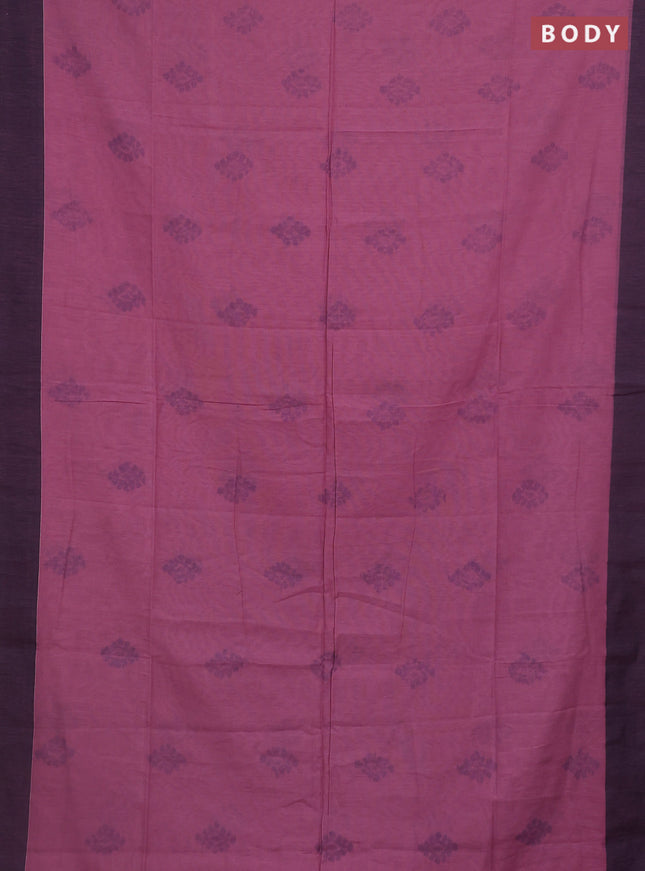 Bengal soft cotton saree mauve pink and blue with allover butta weaves and simple border