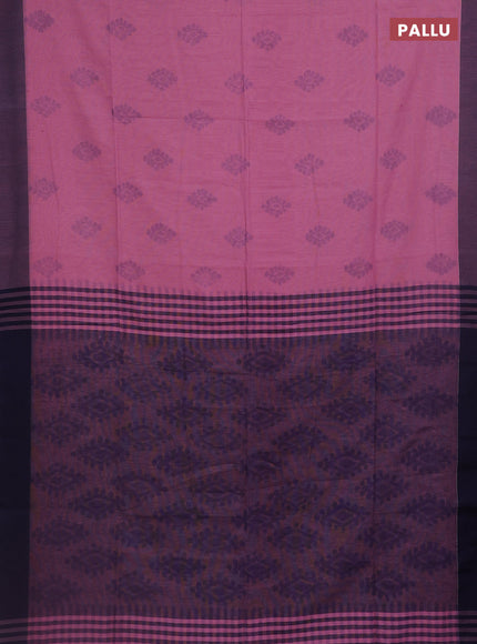 Bengal soft cotton saree mauve pink and blue with allover butta weaves and simple border