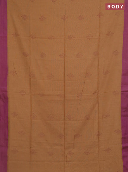 Bengal soft cotton saree sandal and purple with allover butta weaves and simple border