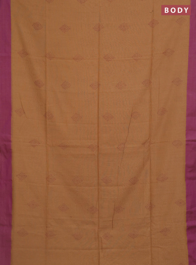 Bengal soft cotton saree sandal and purple with allover butta weaves and simple border