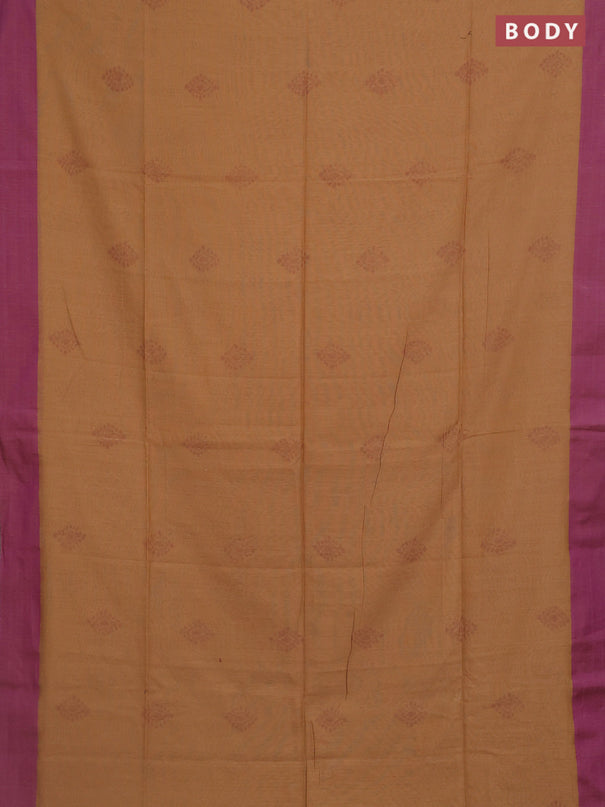 Bengal soft cotton saree sandal and purple with allover butta weaves and simple border