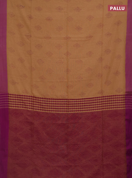 Bengal soft cotton saree sandal and purple with allover butta weaves and simple border