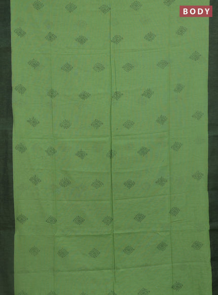 Bengal soft cotton saree pista green and black with allover butta weaves and simple border