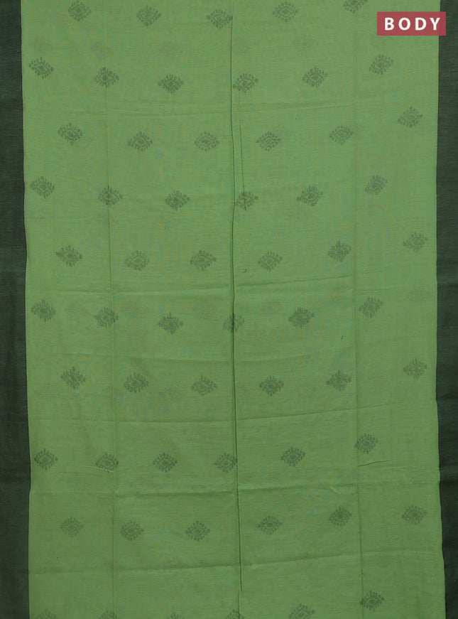 Bengal soft cotton saree pista green and black with allover butta weaves and simple border