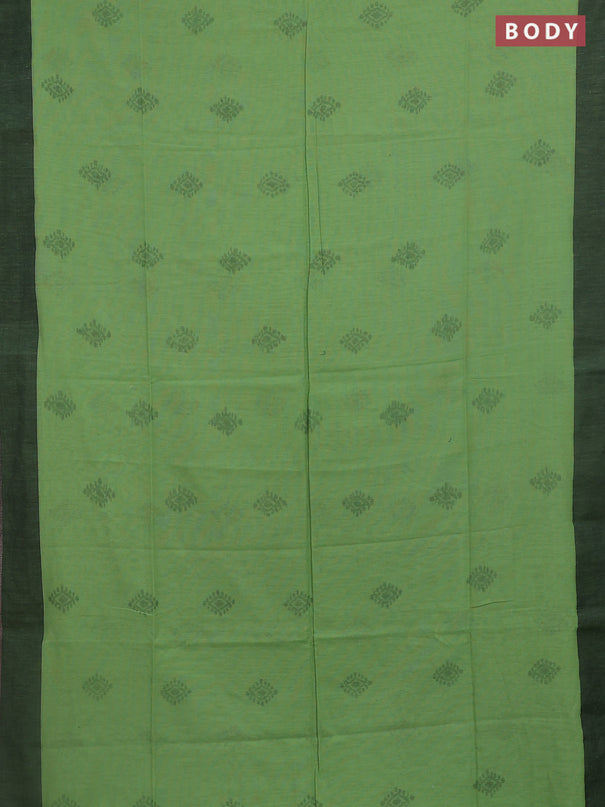 Bengal soft cotton saree pista green and black with allover butta weaves and simple border
