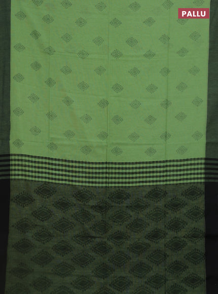 Bengal soft cotton saree pista green and black with allover butta weaves and simple border