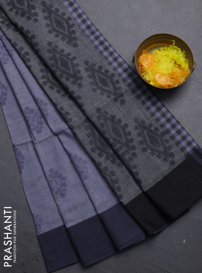 Bengal soft cotton saree greyish blue and grey with allover butta weaves and simple border