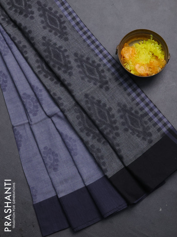 Bengal soft cotton saree greyish blue and grey with allover butta weaves and simple border