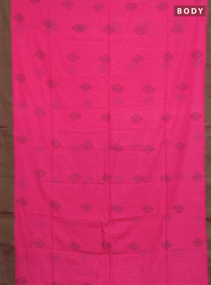 Bengal soft cotton saree pink and green with allover butta weaves and simple border