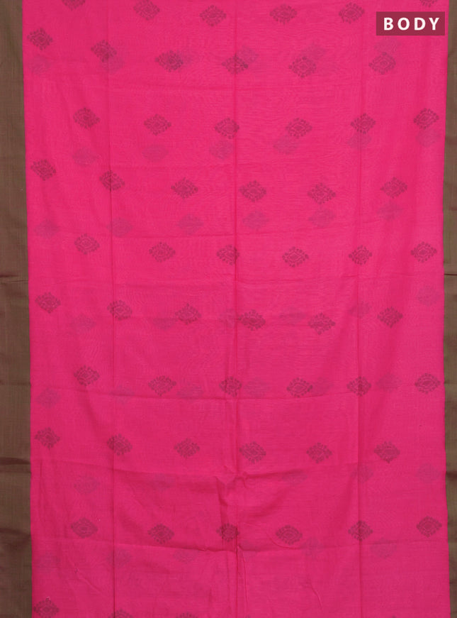 Bengal soft cotton saree pink and green with allover butta weaves and simple border