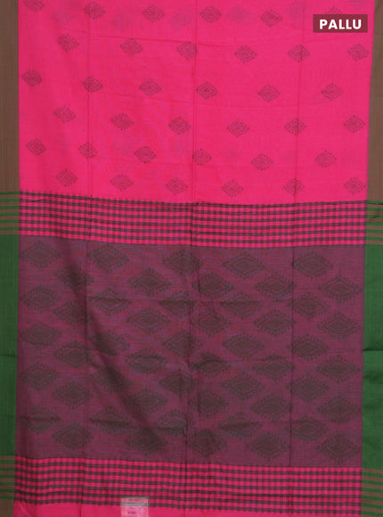 Bengal soft cotton saree pink and green with allover butta weaves and simple border