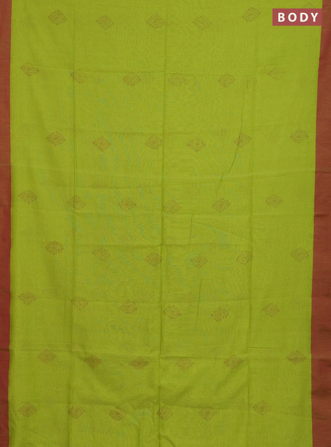 Bengal soft cotton saree light green and maroon with allover butta weaves and simple border
