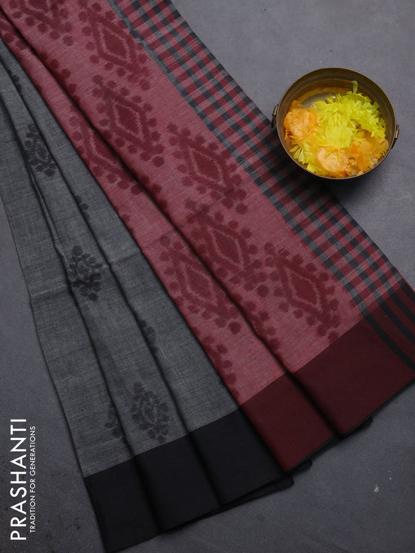 Bengal soft cotton saree grey and maroon with allover butta weaves and simple border