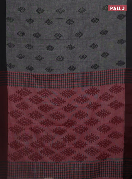 Bengal soft cotton saree grey and maroon with allover butta weaves and simple border