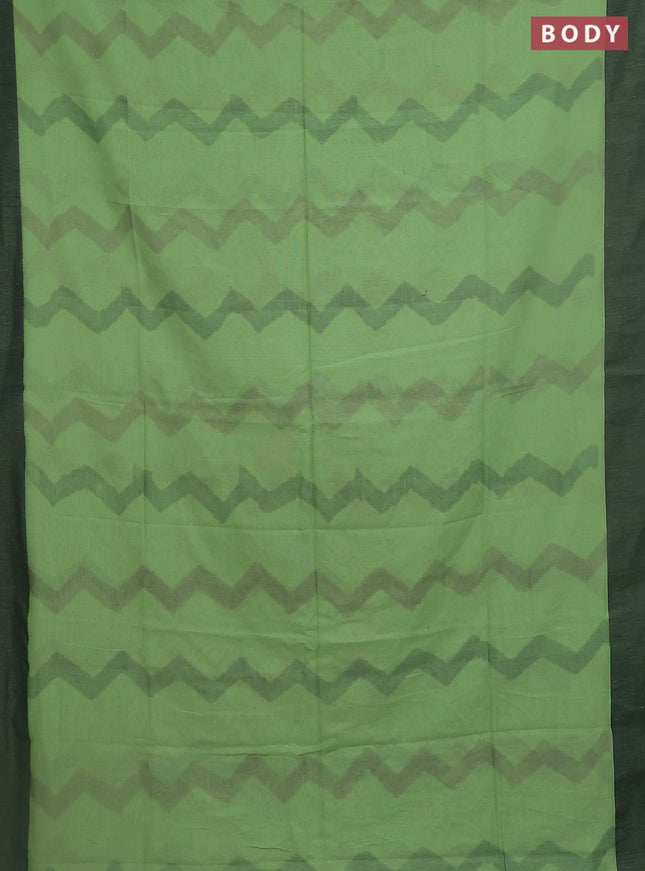 Bengal soft cotton saree pista green and black with allover weaves and simple border
