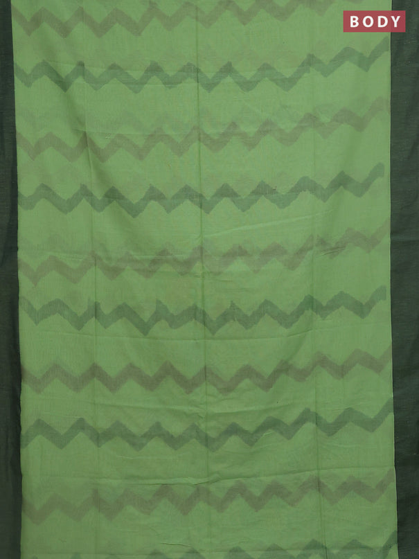 Bengal soft cotton saree pista green and black with allover weaves and simple border