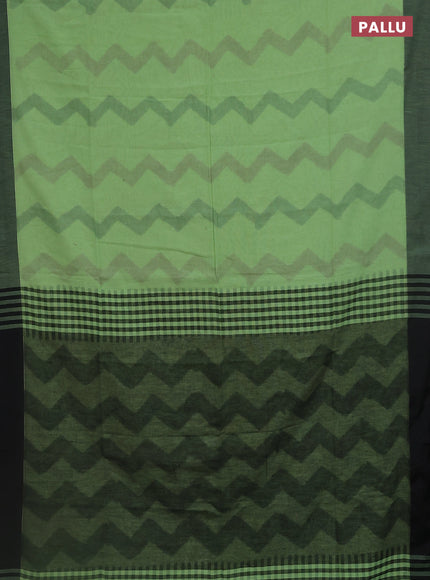 Bengal soft cotton saree pista green and black with allover weaves and simple border