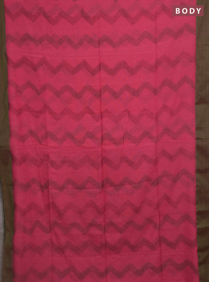 Bengal soft cotton saree peach pink and green with allover weaves and simple border