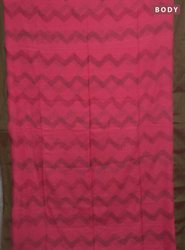 Bengal soft cotton saree peach pink and green with allover weaves and simple border