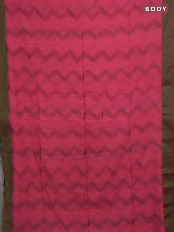 Bengal soft cotton saree peach pink and green with allover weaves and simple border