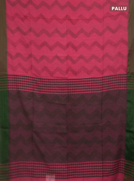 Bengal soft cotton saree peach pink and green with allover weaves and simple border