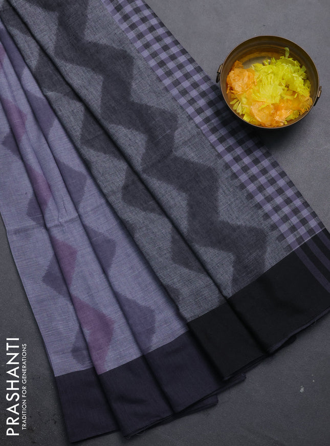 Bengal soft cotton saree grey and black with allover weaves and simple border
