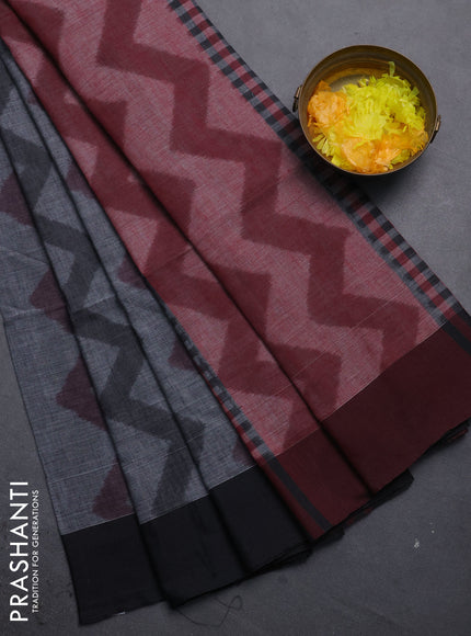 Bengal soft cotton saree grey and maroon with allover weaves and simple border