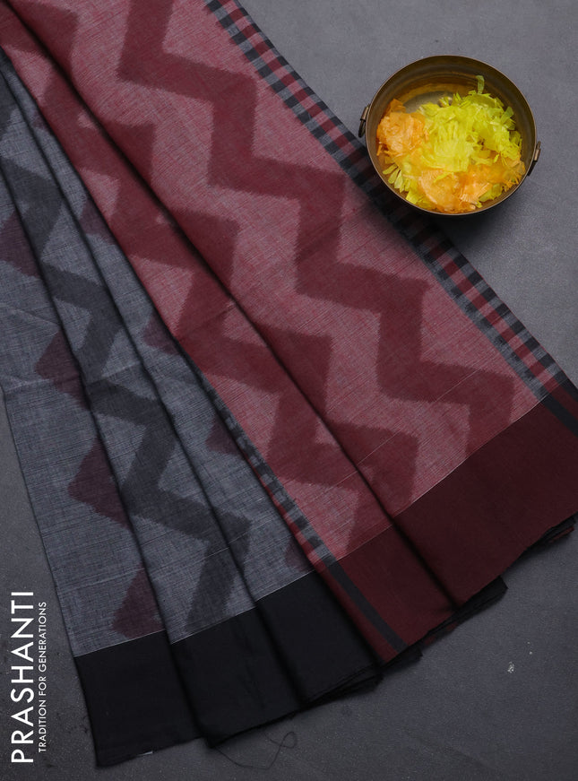 Bengal soft cotton saree grey and maroon with allover weaves and simple border