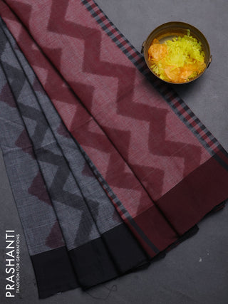 Bengal soft cotton saree grey and maroon with allover weaves and simple border