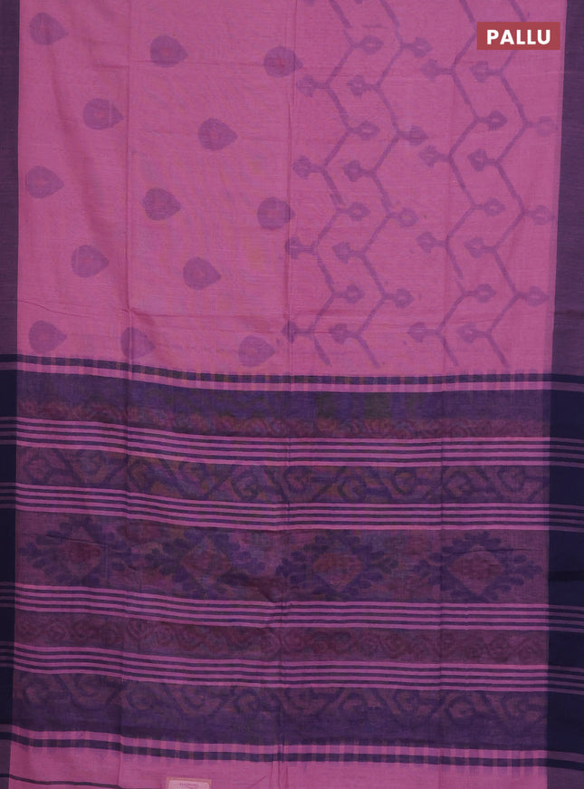 Bengal soft cotton saree mauve pink and blue with allover butta weaves and simple border