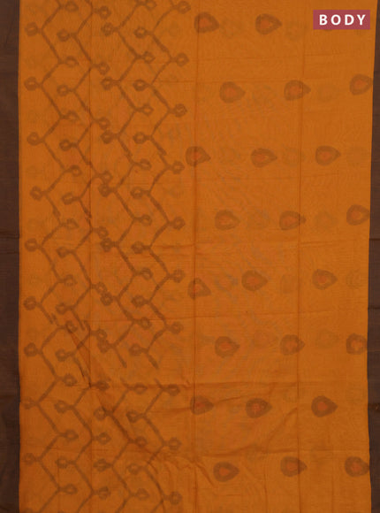 Bengal soft cotton saree dark mustard and black with allover butta weaves and simple border