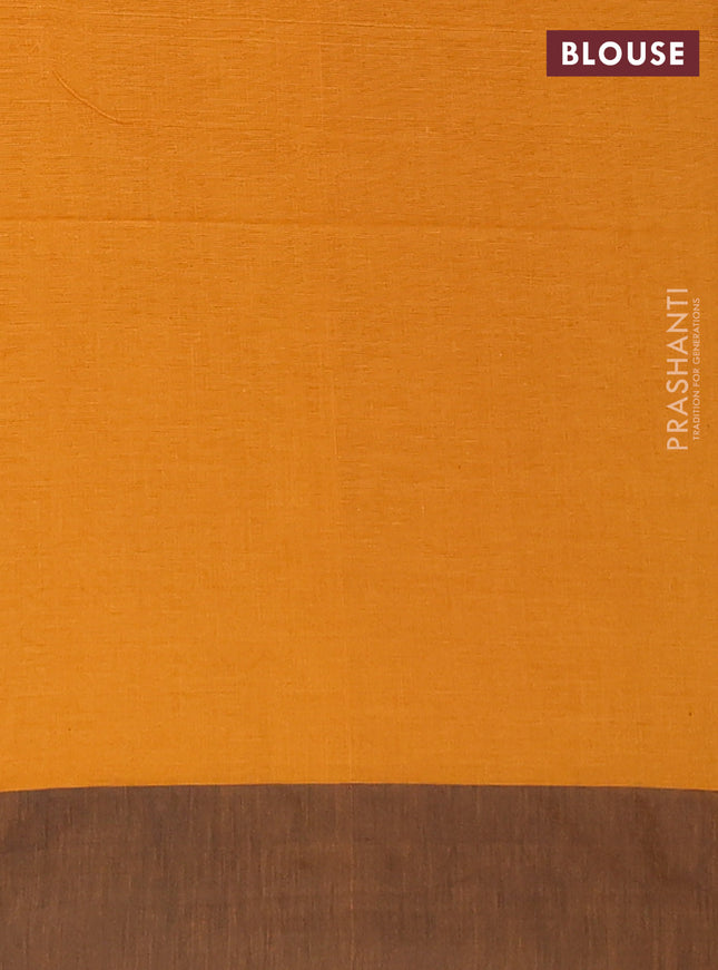 Bengal soft cotton saree dark mustard and black with allover butta weaves and simple border