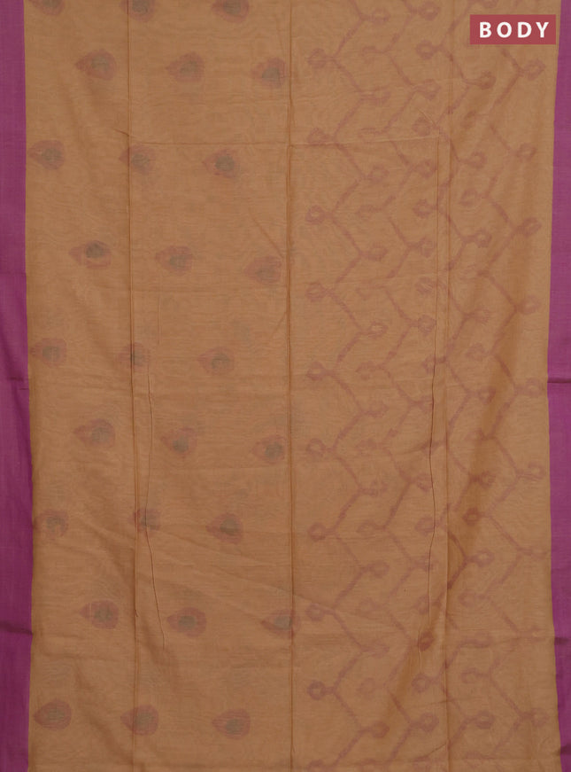 Bengal soft cotton saree sandal and purple with allover butta weaves and simple border